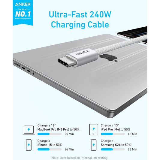 كابل شحن سريع Anker Zolo USB-C إلى USB-C مضفر من النايلون ومقاوم للأوساخ 