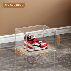 Stackable Transparent Clear Shoe Organizer Box, Multipurpose Sneaker Storage Display Box Side Door Open