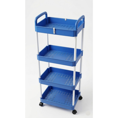 4 Tier Multipurpose Kitchen Trolley Rack with Wheels Blue