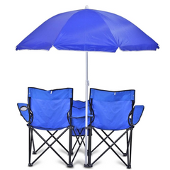 Folding Chairs with Removable Umbrella and Thermal Cooler Storage Bag for Camping, Beach, Fishing