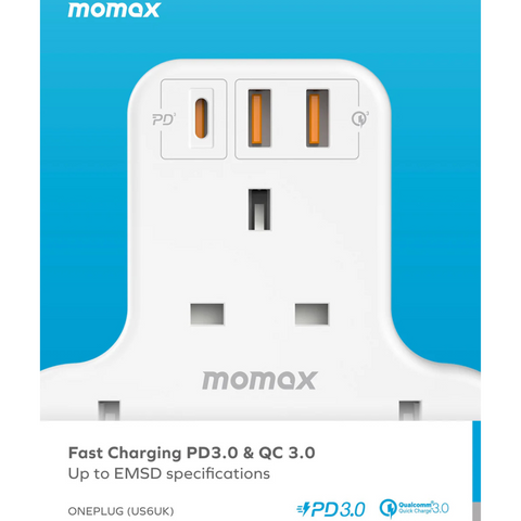 Momax Oneplug 3 Outlet T-Shaped Extension Socket with USB