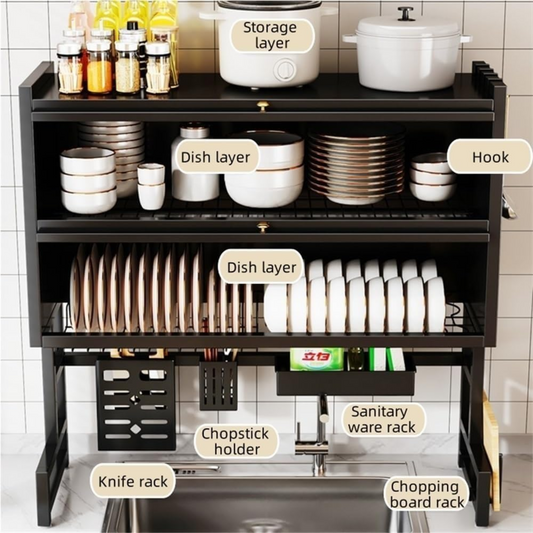 2 Tier / Double Layer Over the Sink Dish Drying Rack with Doors