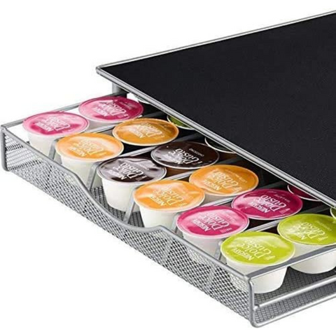 Coffee Pod Holder with Coffee Machine Storage Space, Coffee Capsule Organizer Drawer