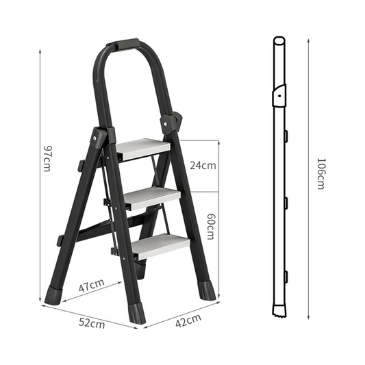 Portable Folding Household Ladder with Wide Anti-slip Pedal and Handle Bar, 150Kg Load Capacity