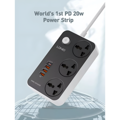 LDNIO SC3412 2500W 20W USB C PD, 3 Port QC3.0 Fast Charging Power Socket Power Strip
