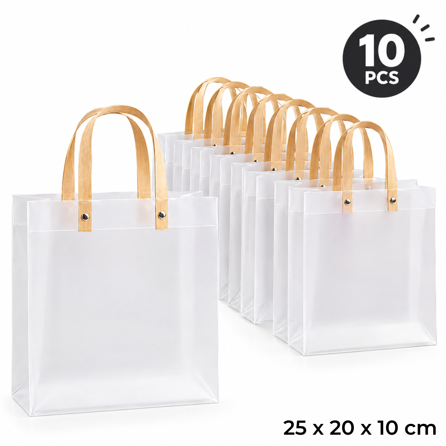 Translucent Plastic Gift Bag with Handle - Pack of 10 Pieces 25 x 20 x 10 cm