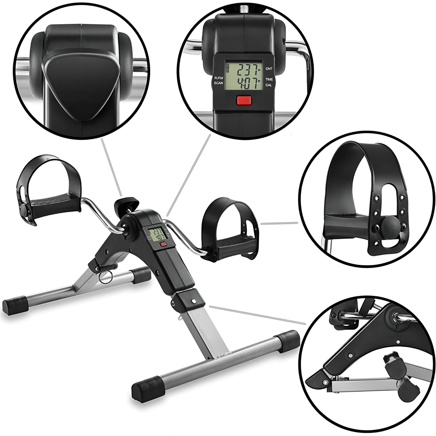 Pedal Exerciser for Arms & Legs, Foldable Mini Exercise Bike with LCD Display