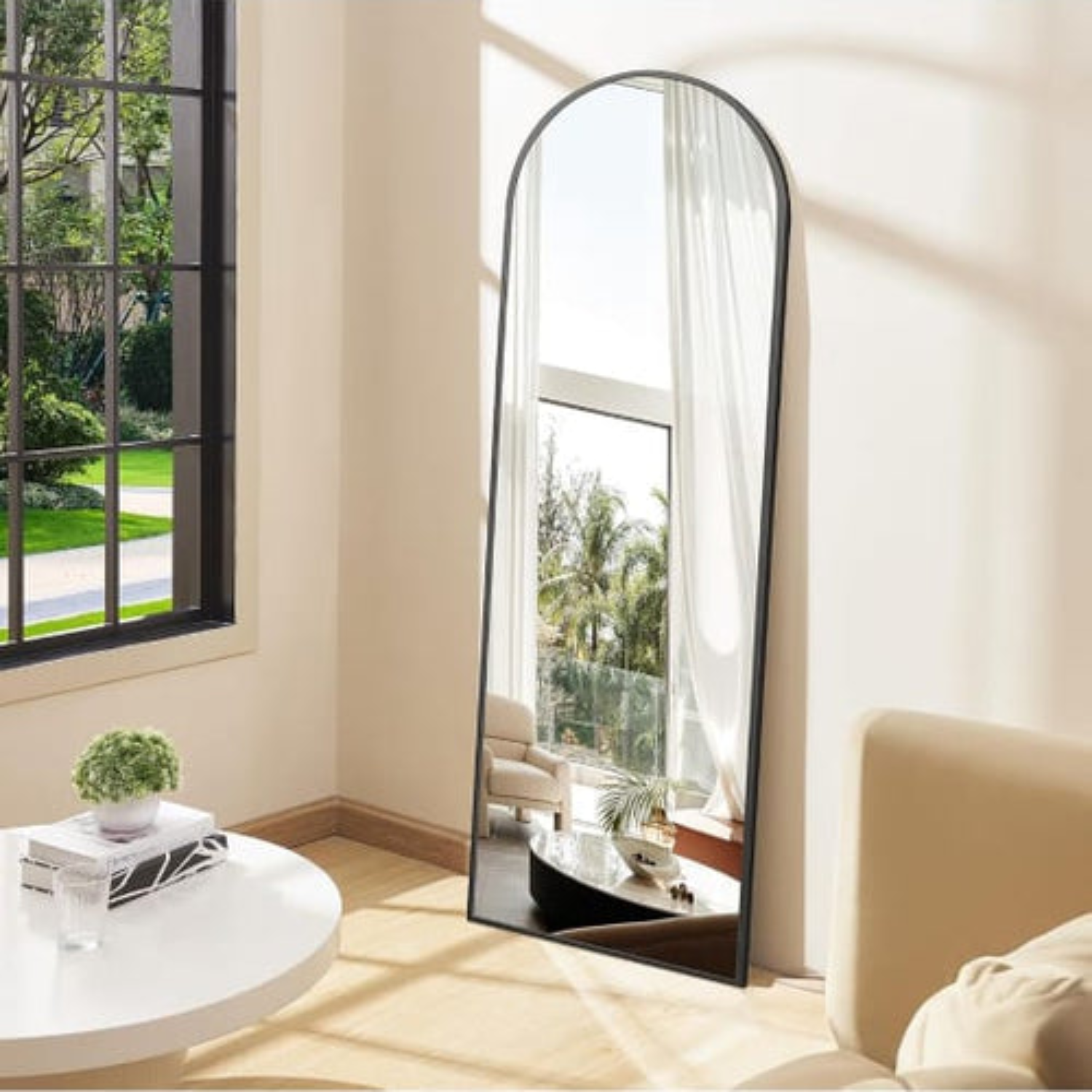 Full Length Life Size Floor Free-standing Arched Metal Frame Mirror