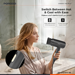 Porodo 1200W Foldable Hair Dryer with Negative Ion Technology