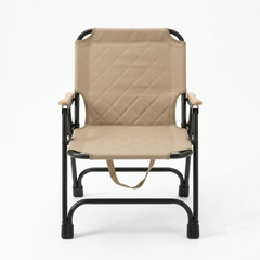 Portable Folding Quilted Outdoor Camping Chair with Wooden Armrest