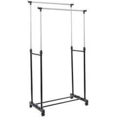 Stainless Steel Double Rails Telescopic Clothes Rack with Wheels