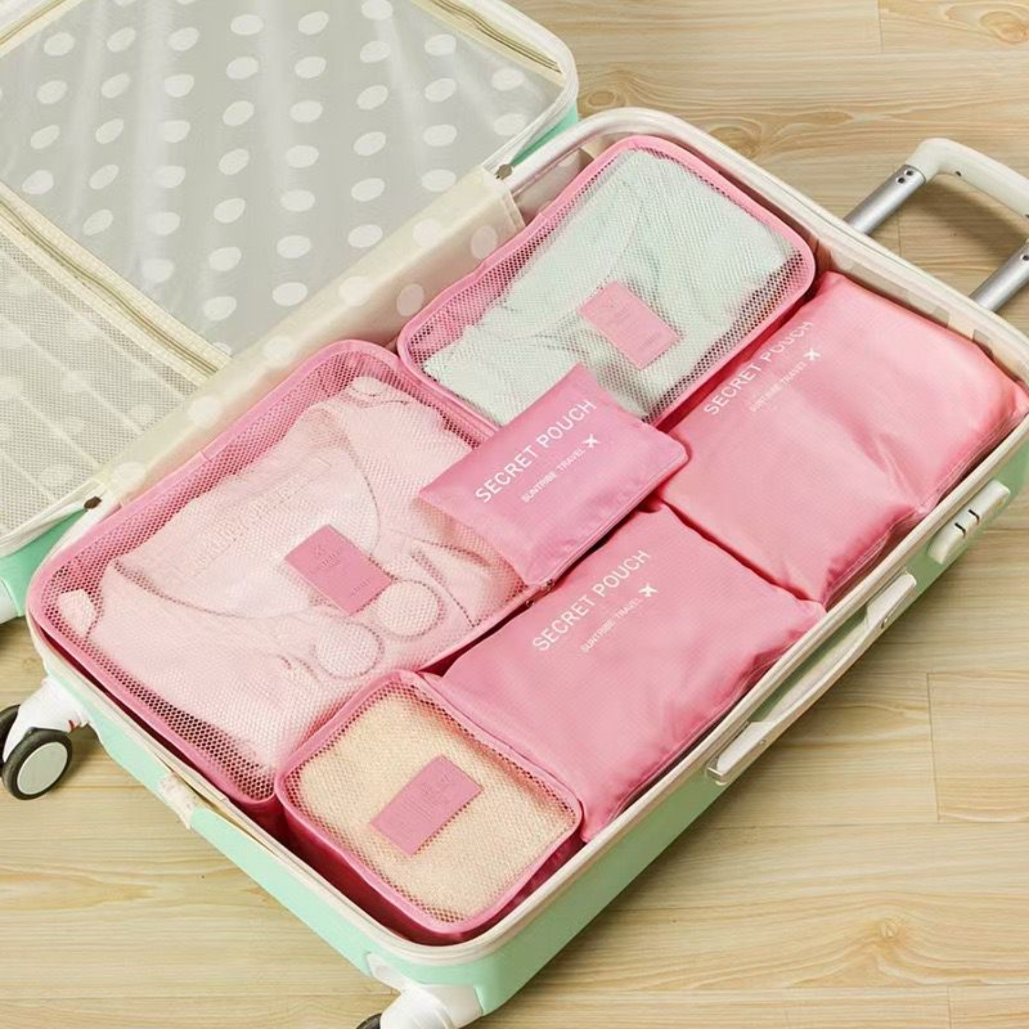 Travel Luggage Organizer Bags 6 Pieces/Set Pink