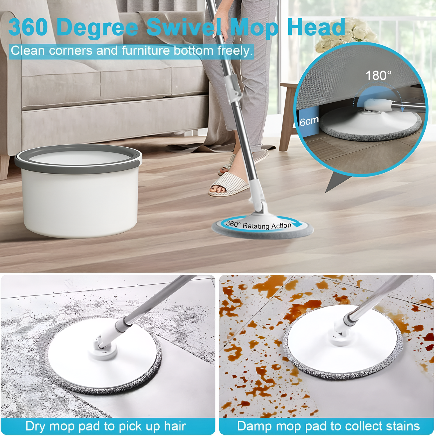 360° Rotating Floor Mop Set with Hands-Free Water Wringer