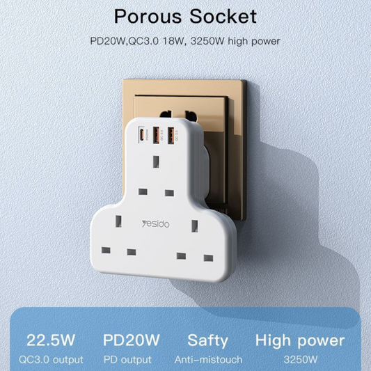 Smart Power Socket Hub with USB PD QC Fast Charging - Yesido MC15