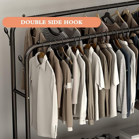 Clothes Organizer Stand with Wheels - 48 Kg Heavy Duty Double Layer Garment Hanger Rack