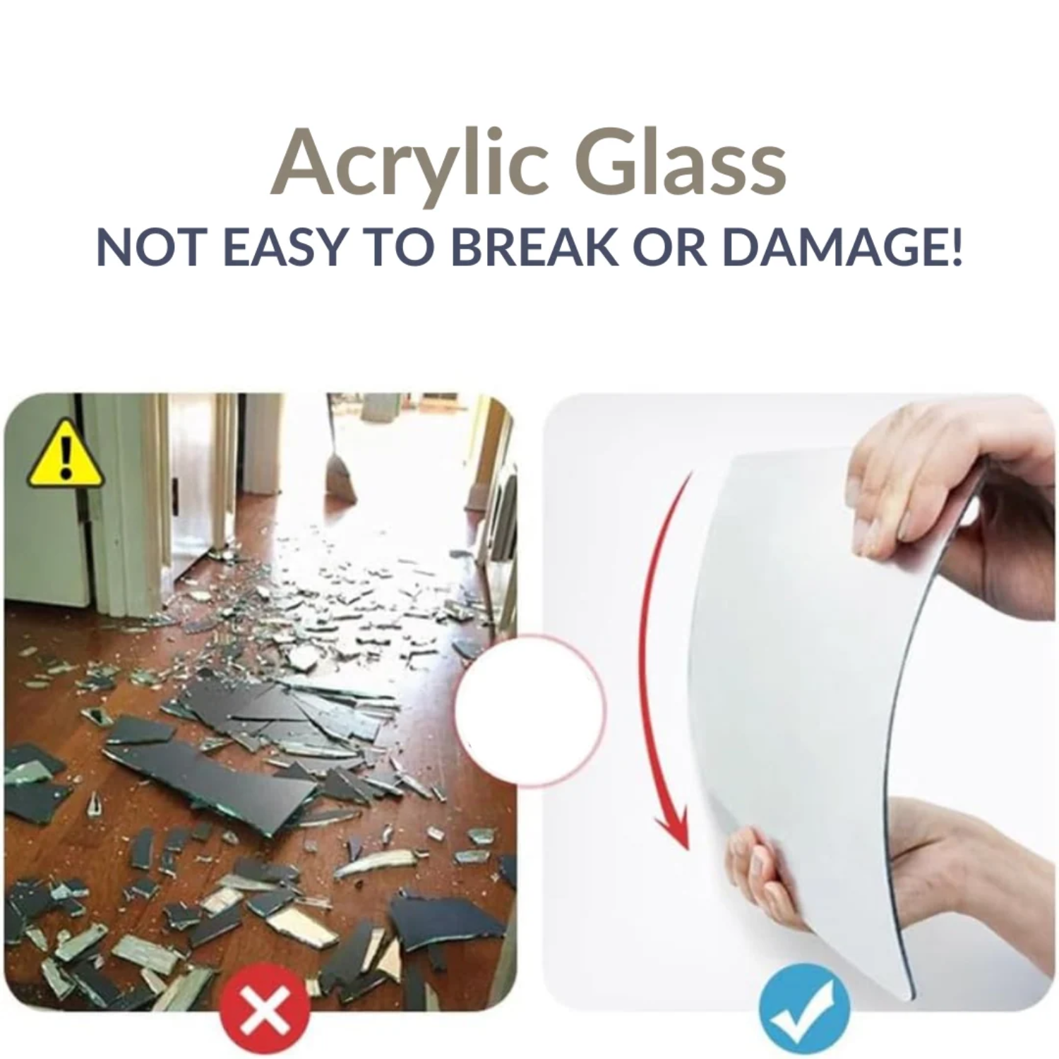 Acrylic Glass Wall Mirror, HD Self Adhesive DIY Mirror