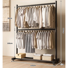 Double Decker Garments Display Rack, High Load Capacity Clothes Hanger 120 x 40 x 185 cm