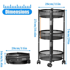 3 Layer Collapsible Folding Vegetables and Fruits Storage Rack Basket with Wheels