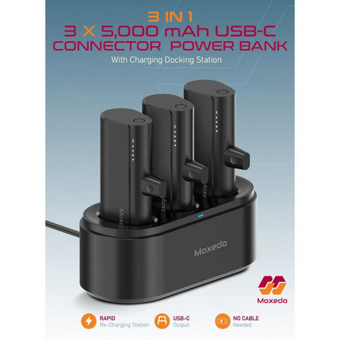 Moxedo 3x 5000 mAh Power Bank Capsules with Docking Station