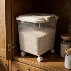30 Liter Large Capacity Airtight Rice Storage Bucket Container with Wheels, Mug and Secure Latch System