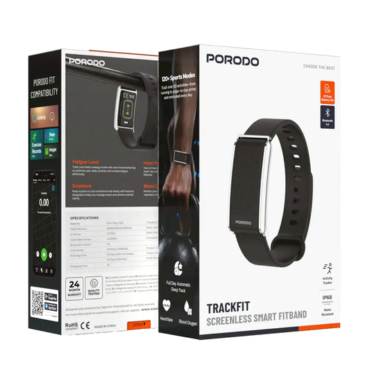 Porodo TrackFit Screenless Smart Fitband, Whoop Alternative Fitness Tracker with Silicone Band