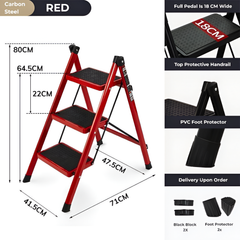 Foldable 3-Step Stool Ladder with Wide Pedals and 150 kg Load Capacity