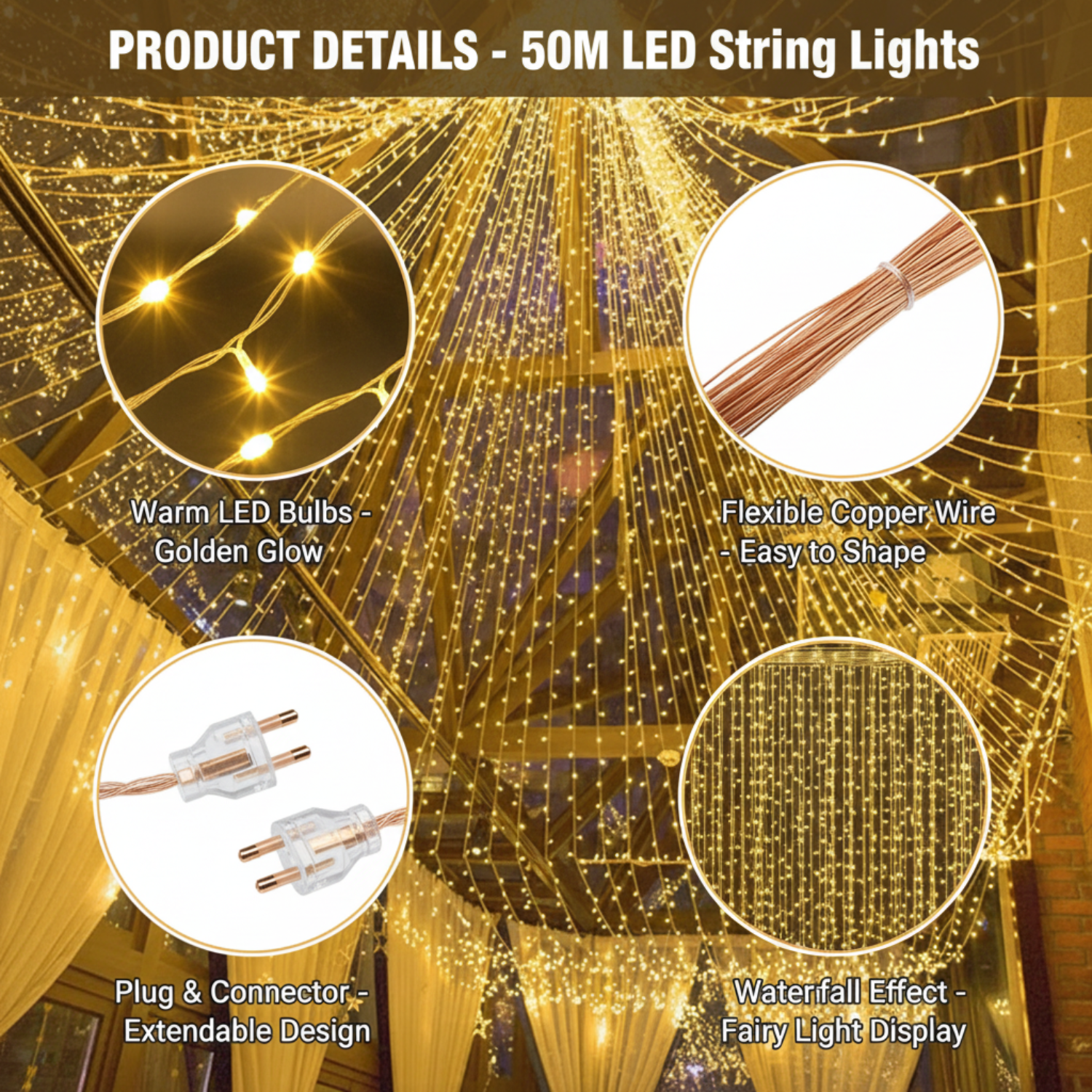 50 Meter LED String Decor Light with Modes for Wedding and Home Decoration