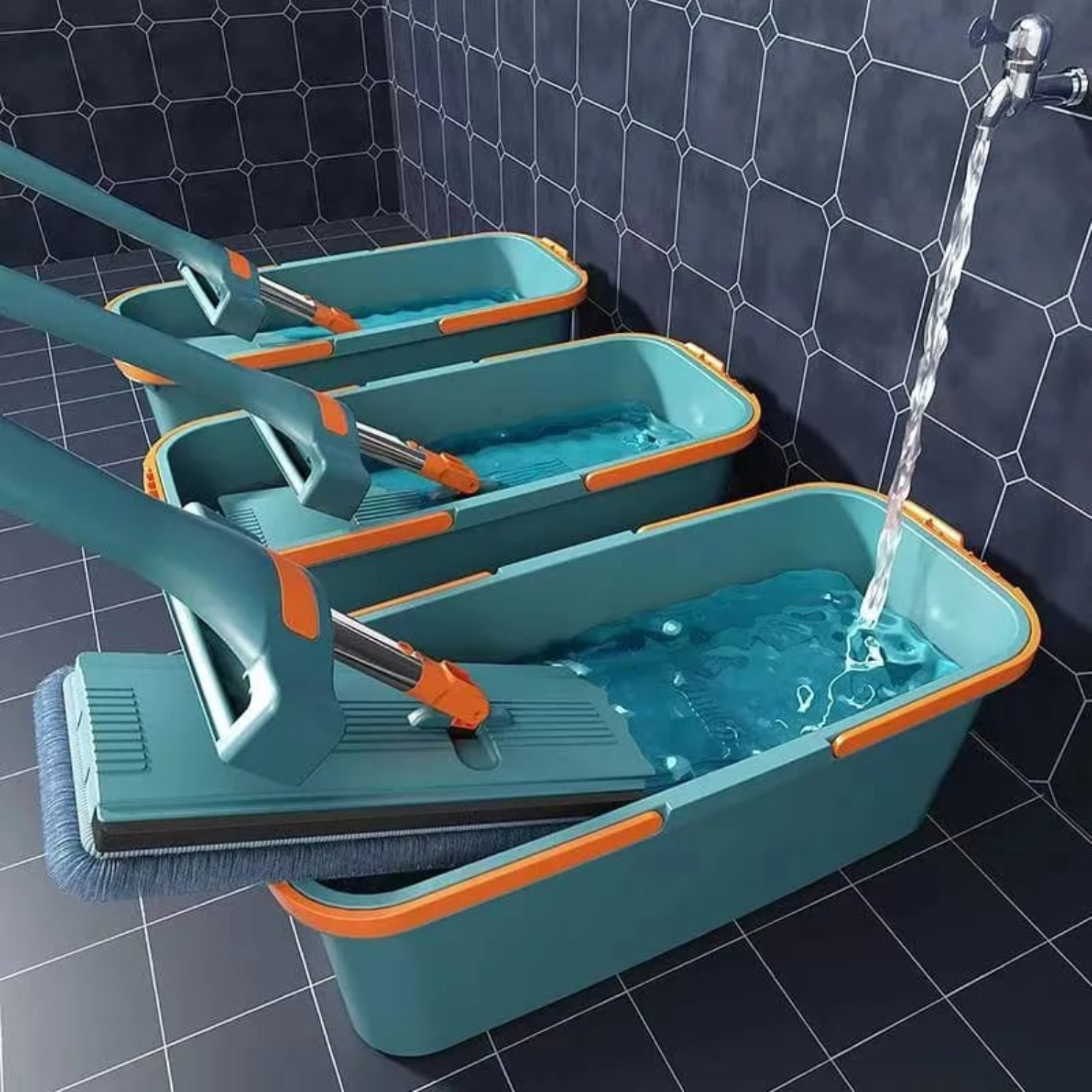 Hands-free Flat Floor Mop with Bucket, Self Squeezing Microfiber Mop