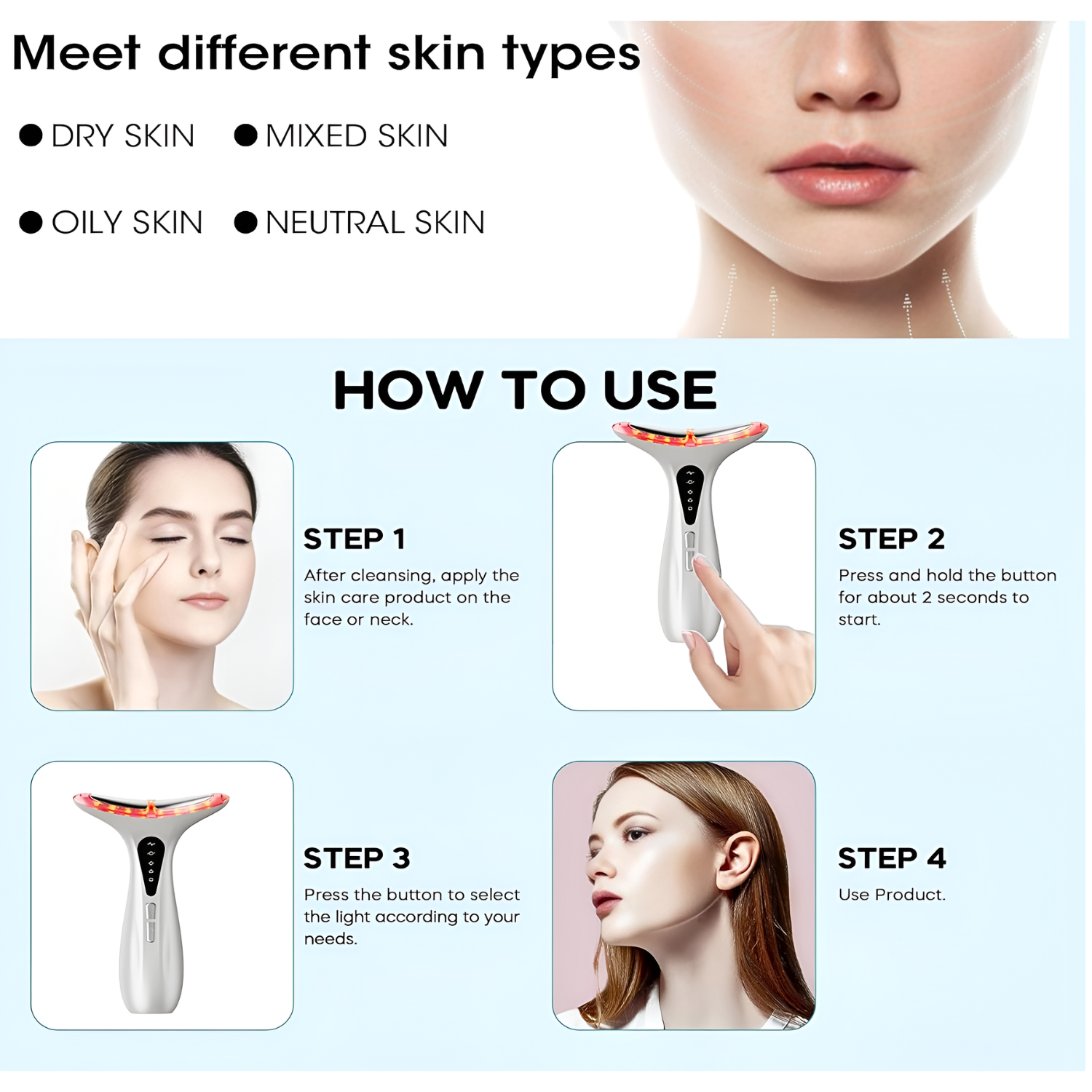 Face Massager Skin Tightening & Neck Lifting Device With Charging Base