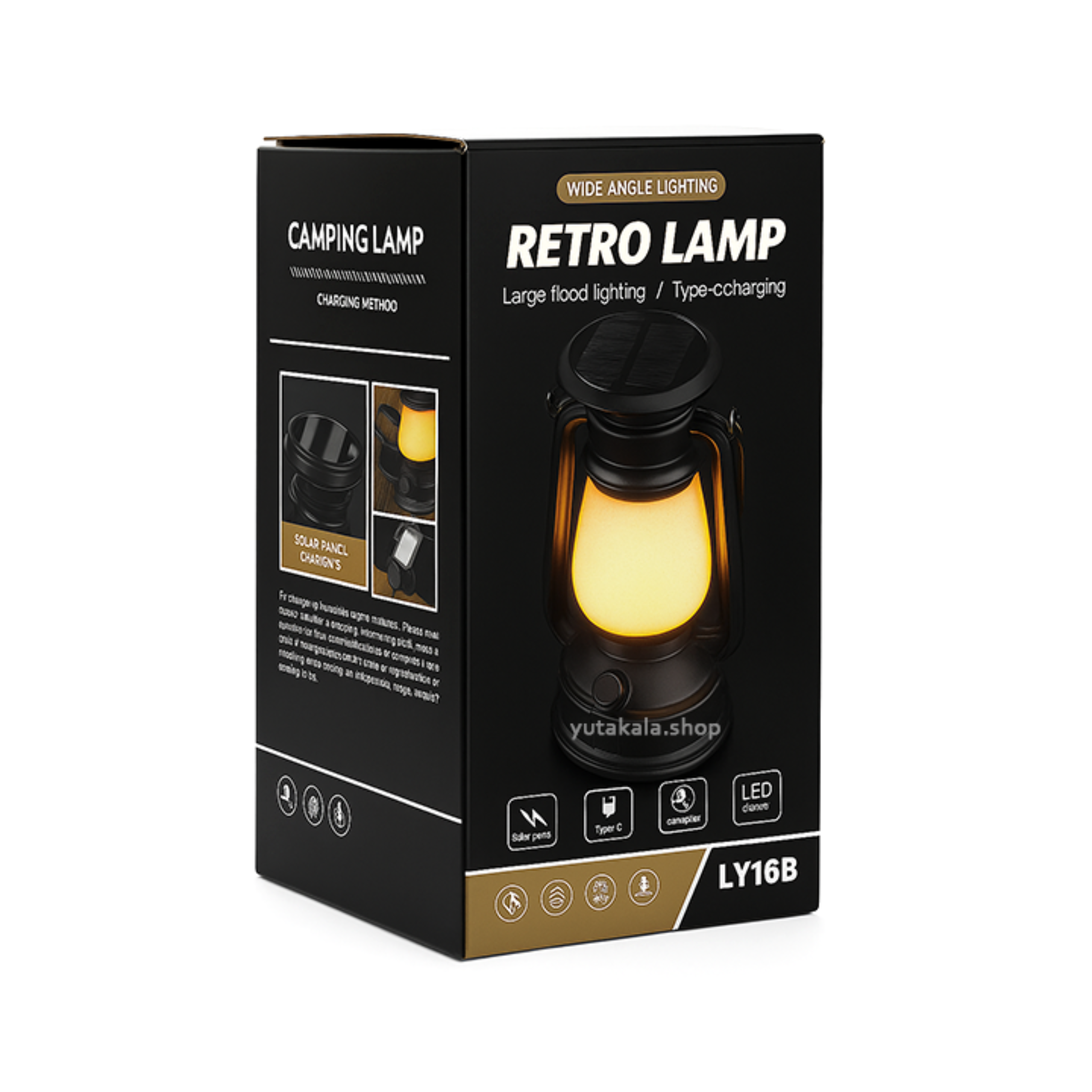 Solar and USB C Charging Retro Camping Lantern Lamp with 3 Lighting Modes LY16B