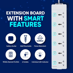 LightX 3250W Extension Board with 6 Socket & 5 Meter Cord with Individual Switch