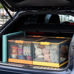 Collapsible Folding Clear Plastic Clothes Storage Box with Latching Lids & Wheels