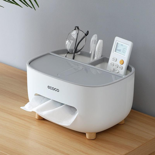Ecoco Desktop Tissue Box with Organizer Storage for Home, Office, Table