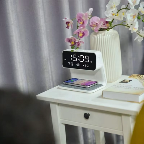 3 IN 1 Elegant Bedside Night Lamp with Wireless Charging, Alarm Clock and LCD Display