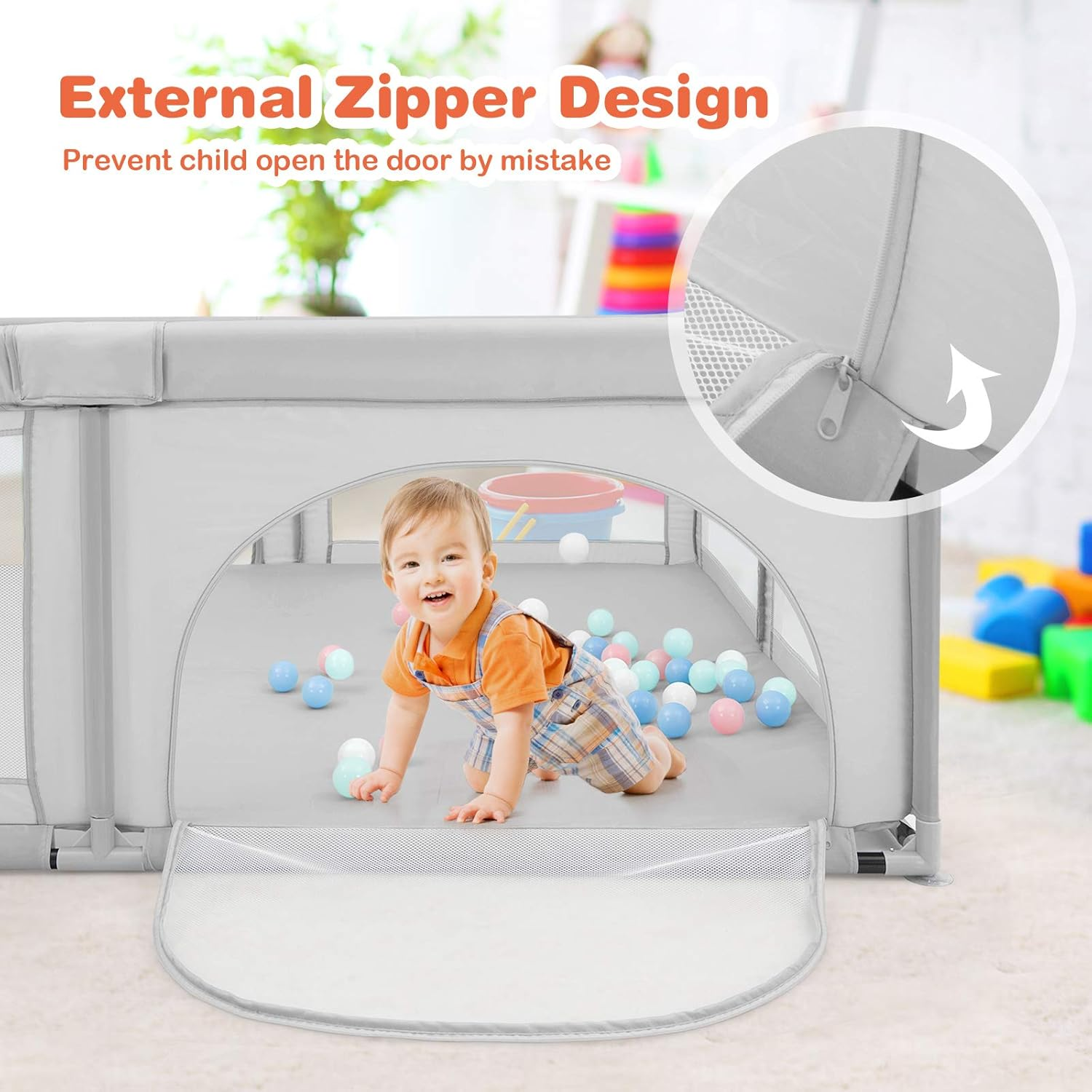 Playpen 150 x 200 cm, with 2 Pull Handles and 10 Balls