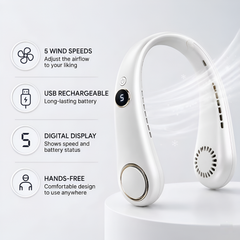 5 Speed Folding Neck Hanging Recharging Fan With Digital Display