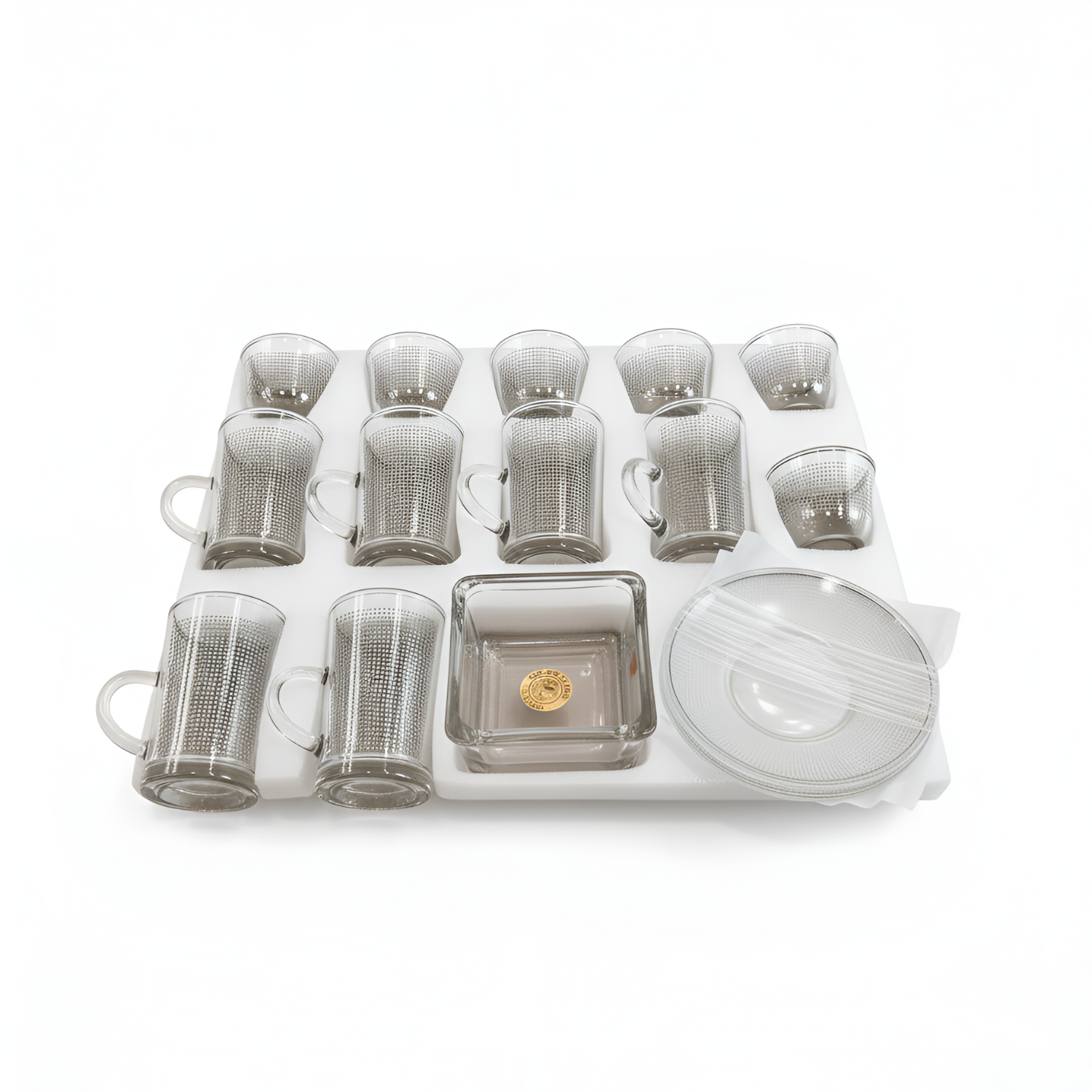 Glass Tea Cups and Ceramic Arabic Coffee Qahwa Cups Set (18 Pcs)