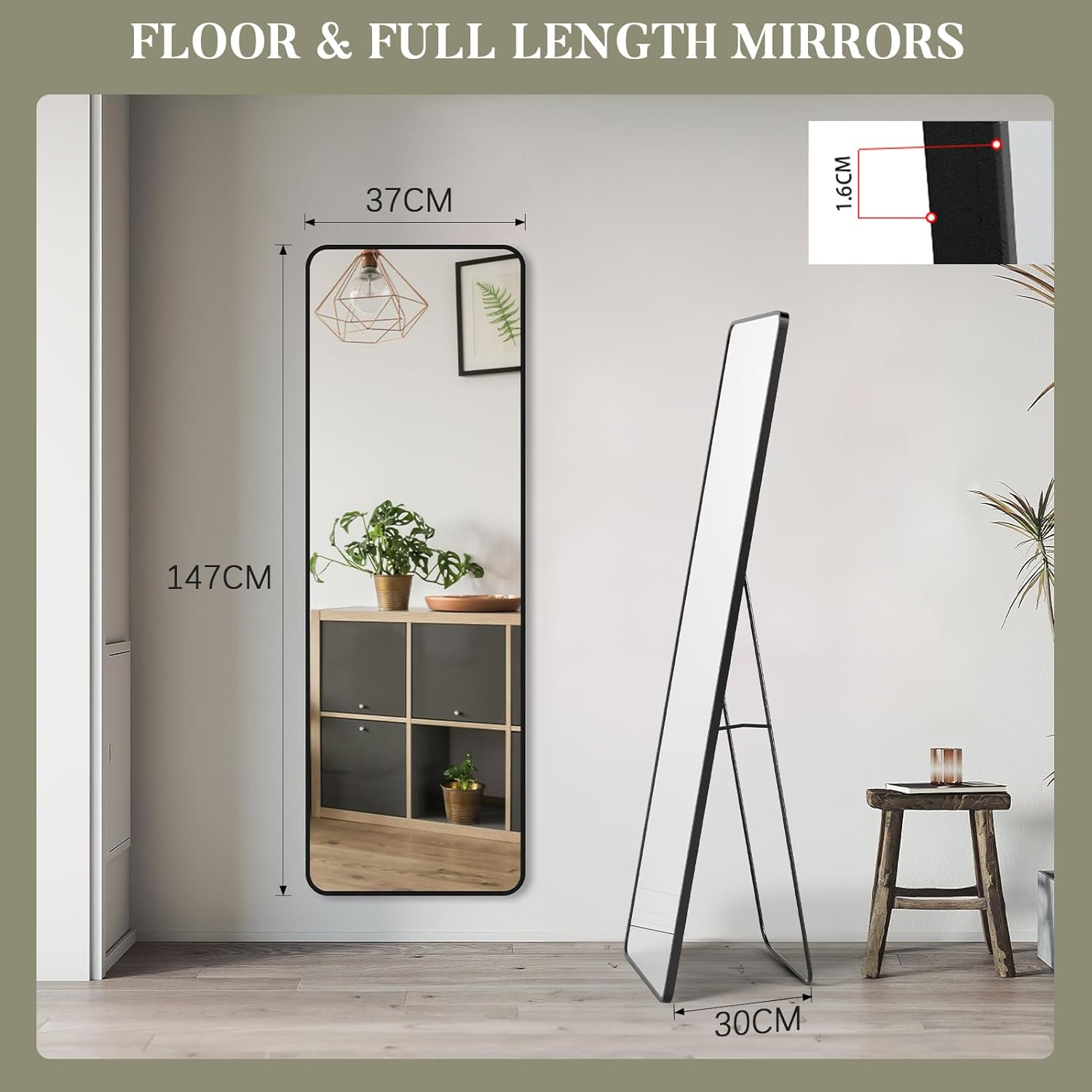 Rectangular Floor Standing Mirror with Stand