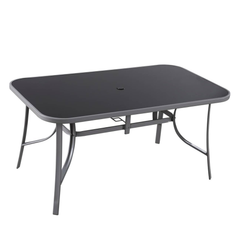 6 Seater Steel and Textilene Chairs with Center Glass Table Patio Garden Furniture