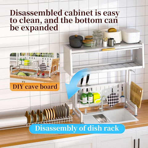 Kitchen Dish Rack with Cover (White), Adjustable Over The Sink Drying Rack
