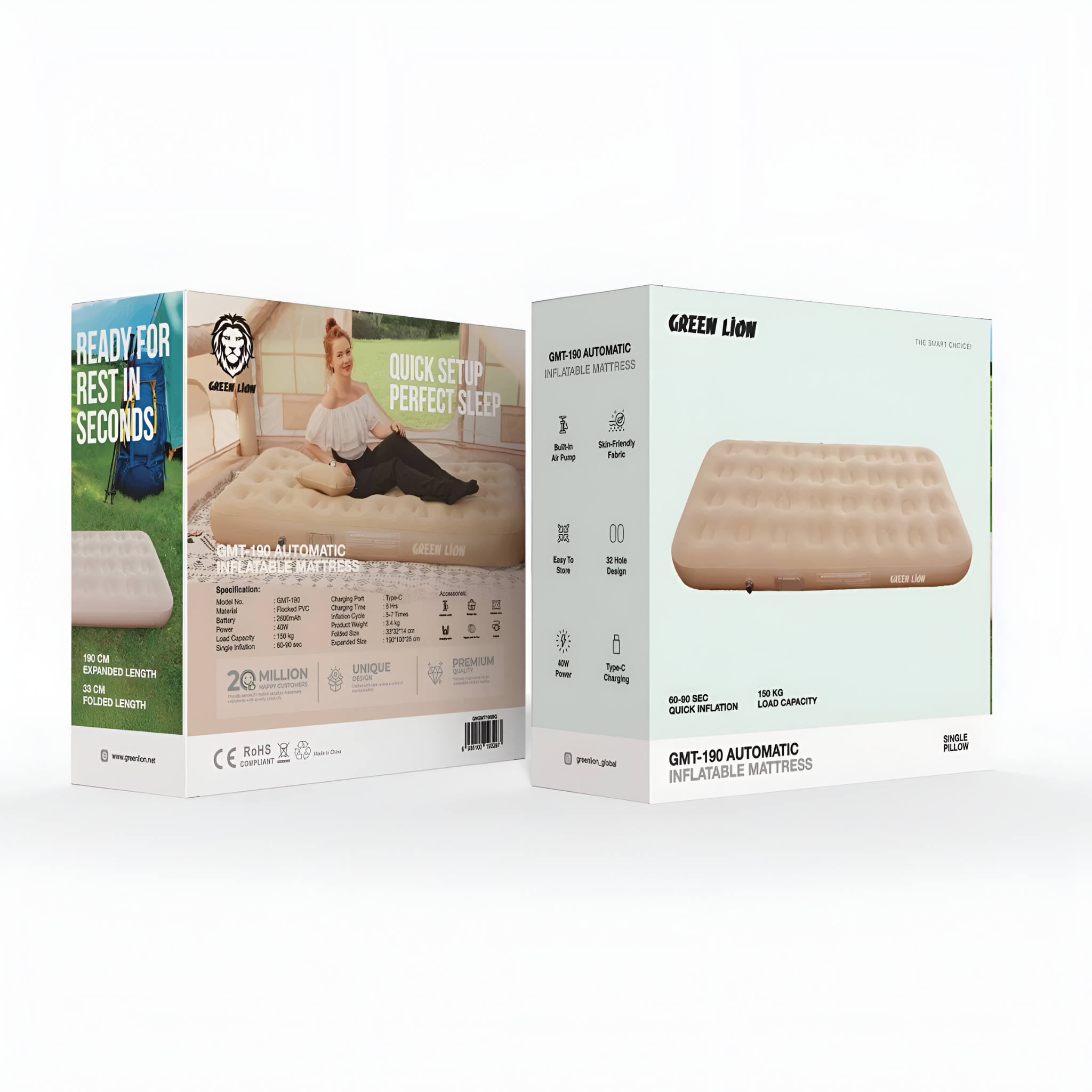 Green Lion GMT-190 Automatic Inflatable Mattress (Single Pillow)
