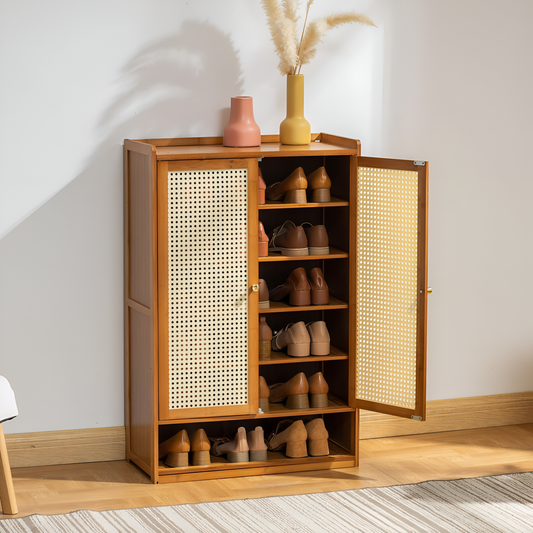 Wooden Shoe Rack with Retro Mesh Doors