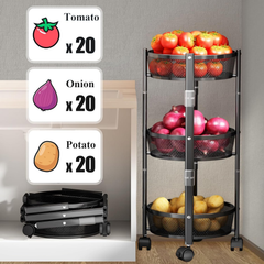 3 Layer Collapsible Folding Vegetables and Fruits Storage Rack Basket with Wheels