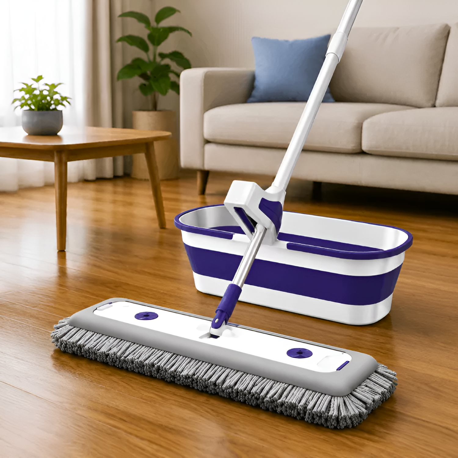 Foldable Flat Mop Bucket Set with Self Wringing Microfiber Cleaner