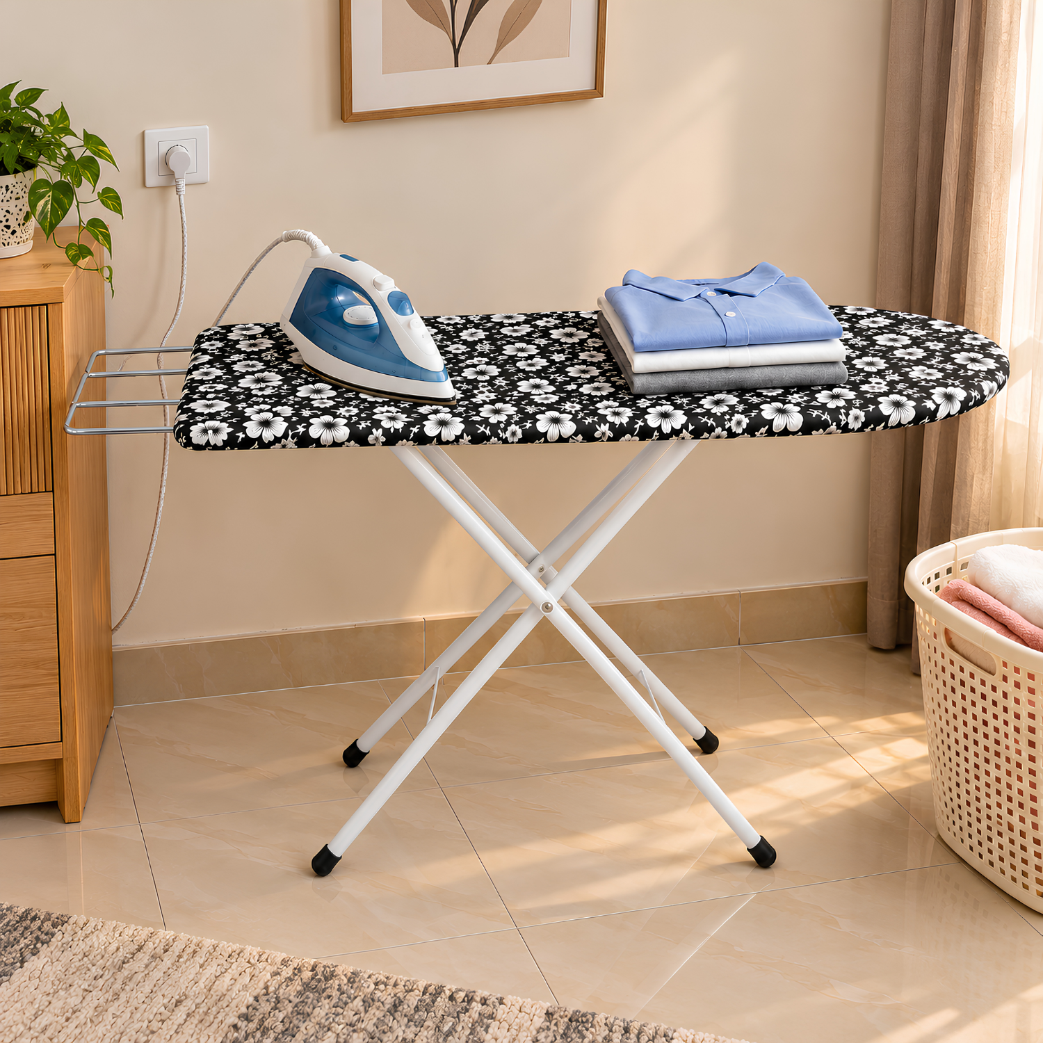 Foldable Space Saving Ironing Board with Iron Rest 100 × 30 x 74 cm