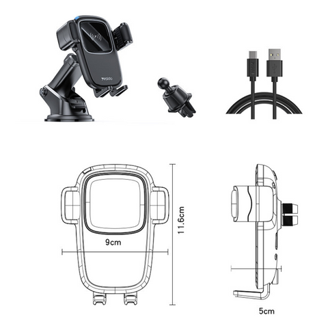 Car Mobile Phone Holder with 15W Quick Wireless Charging - Yesido C187