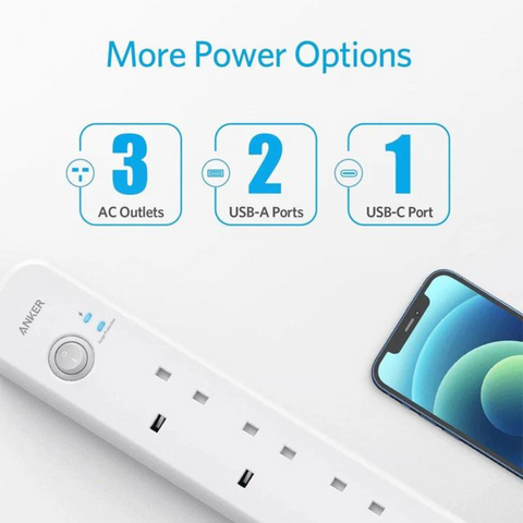 Anker Power Extend Type-C USB 3 Strip -White A9136K21