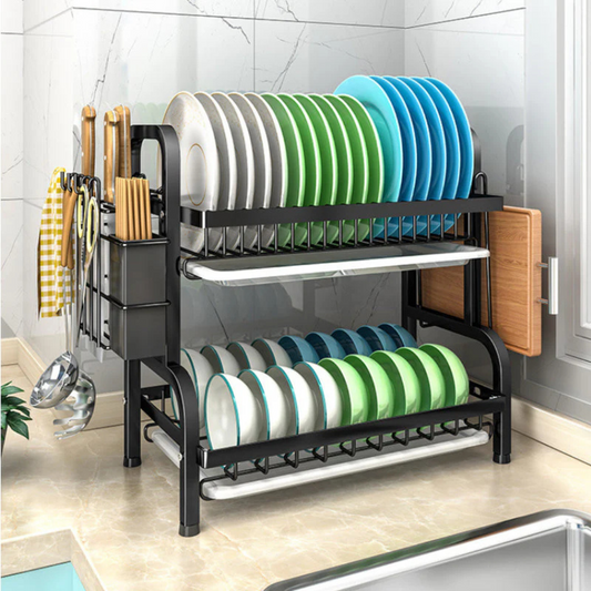 2 Layer Dish Drying Rack with Drain Tray