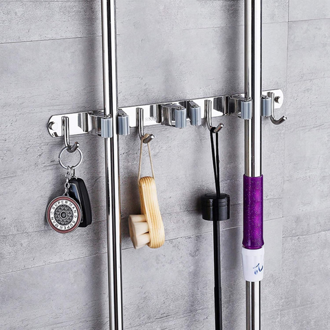 Stainless Steel Wall Drilling Mop & Broom Organizer