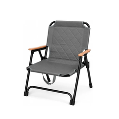 Portable Folding Quilted Outdoor Camping Chair with Wooden Armrest